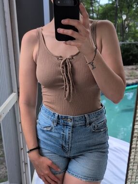 ekattire Ribbed Lace-Up Bodysuit